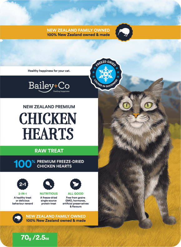 Bailey&Co Freeze Dried NZ Premium Chicken Heart Raw Cat Treat 70g