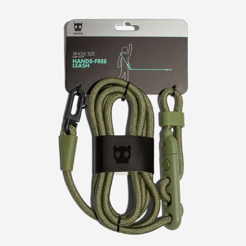 Zee.Dog Hands Free Leash Army Green Running Leash Everyday Pets NZ