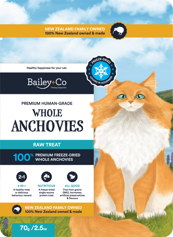 Bailey+Co Freeze Dried Premium Human grade Anchovy Raw Cat Treat 70g