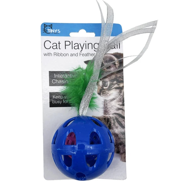 Cat Ball with Ribbon and Feather
