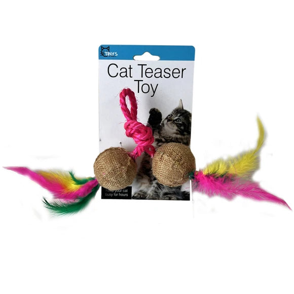 Cat Teaser Toy Jute Balls with Feathers