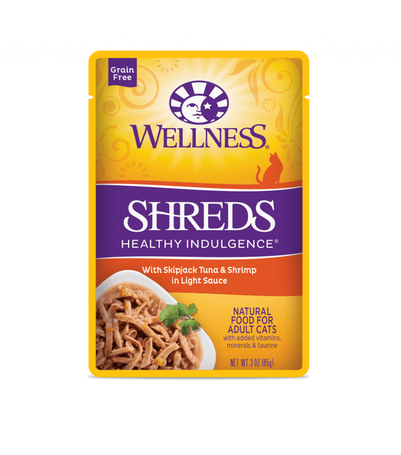 Wellness Healthy Indulgence Shreds for Cats - Skipjack Tuna & Shrimp in Light Sauce Cat Food