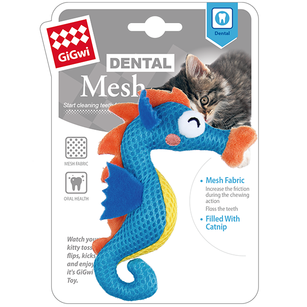 Gigwi Dental Mesh Catnip Cat Toy Seahorse Everyday Pets NZ