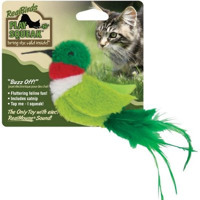 Ourpets Play n Squeak Real Birds Cat Toy Buzz Off