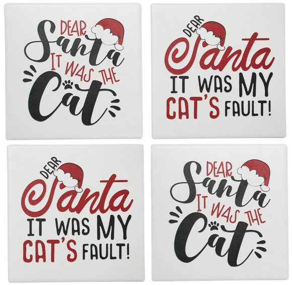 Coasters Christmas Santa Cat Drink Coaster Set